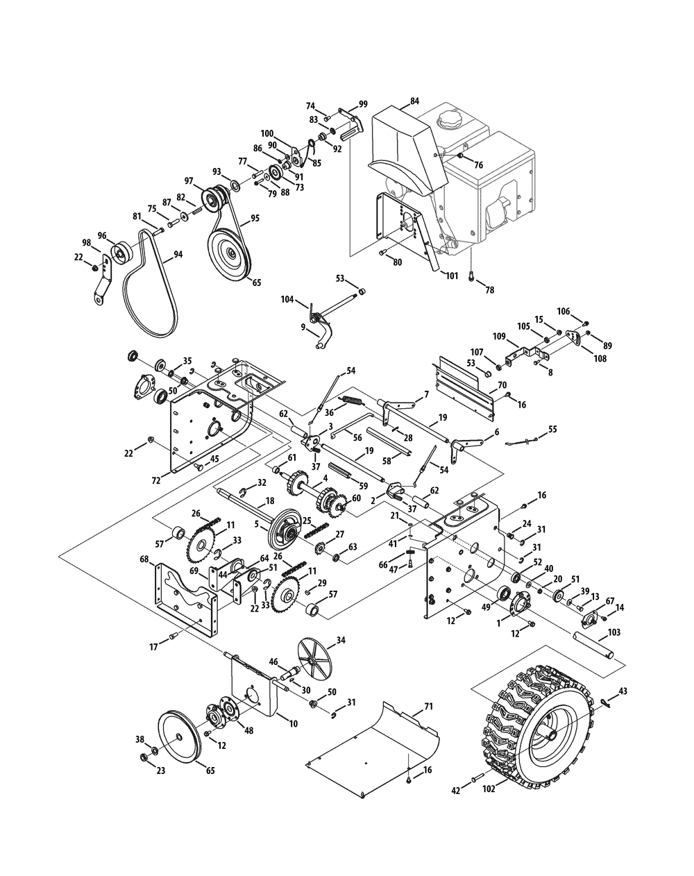 Drive System Diagram and Parts List for 2X945SWE (31AH97SW756-31BH97SW710-31BH97SW756)(2015) Cub Cadet Snow Blower